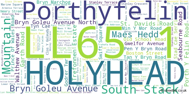 A word cloud for the LL65 1 postcode